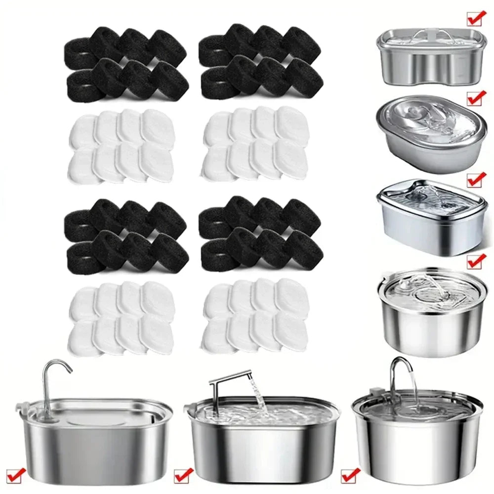 1A@12@36pcs Automatic Cat Fountain 1Filter Replacement, Activated Carbon Cat Drinking Water Filter With Sponge Foam Filter