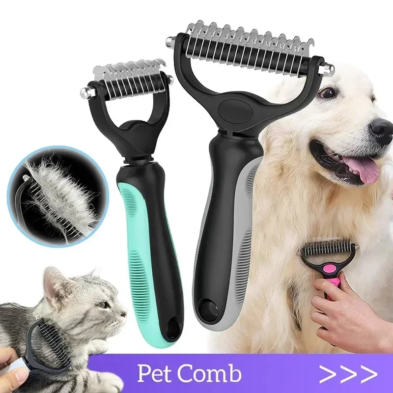 Cat Hair Removal Comb, Double Sided Stainless Steel Pet Grooming Brush for Dogs Cats, Removes Tangles Shedding Pet Accessories