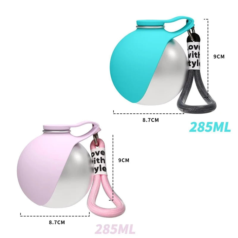 Dog Water Bottle Stainless Steel 285ml Portable Dog Drinker Leak Proof Feeder Dog Bottle 2 in 1 Silicon Bowl Travel Pet Supplies
