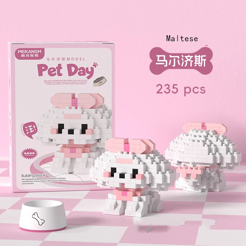 18 Styles Little Dog Cat Cute Pet Small Building Block Model Series Ornaments Children's Toys Miniature Bricks