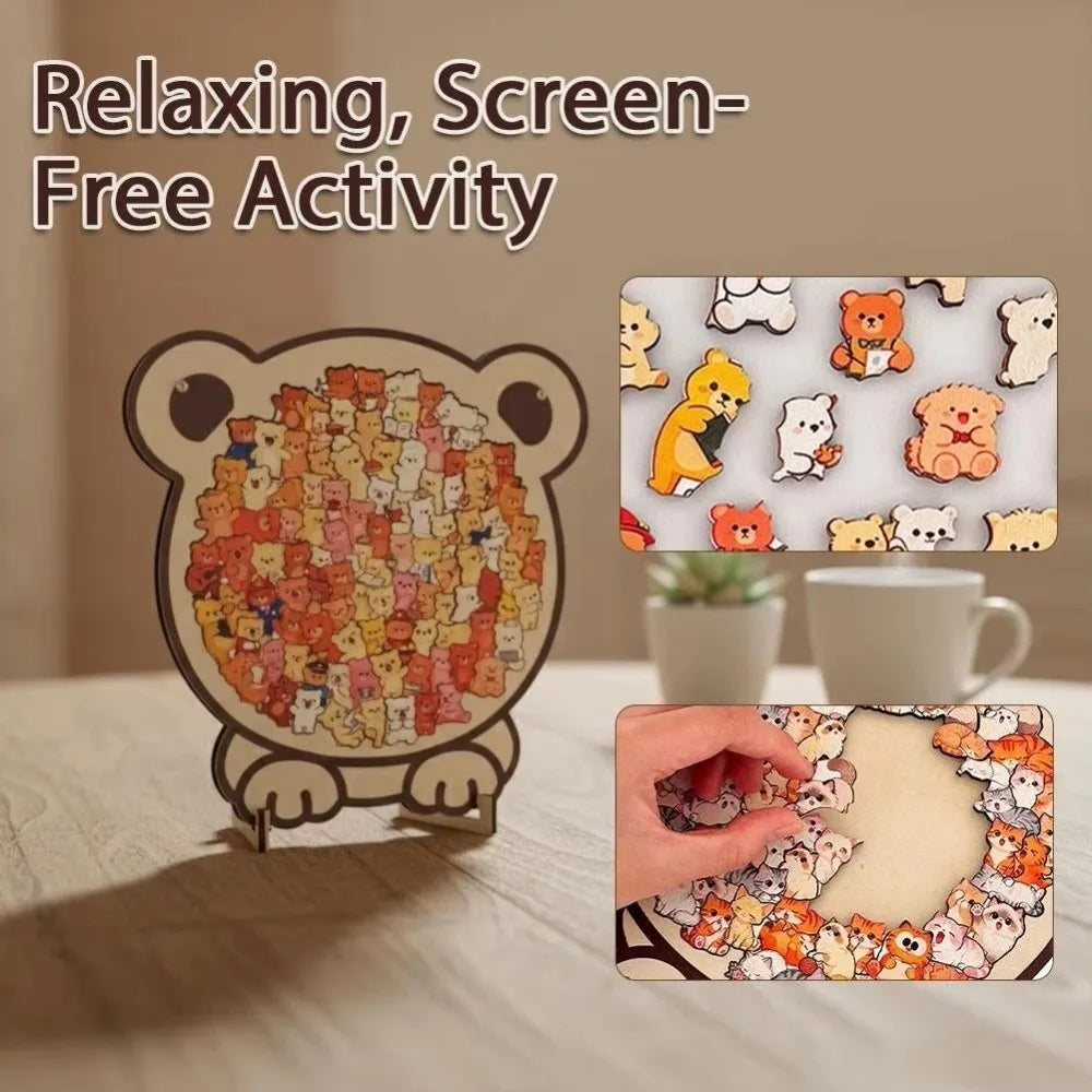 Cartoon Wooden Puzzle Toy Animal Dog Cat Bear Theme Fun Educational Toys Stress Relief Jigsaw Puzzle Puppy