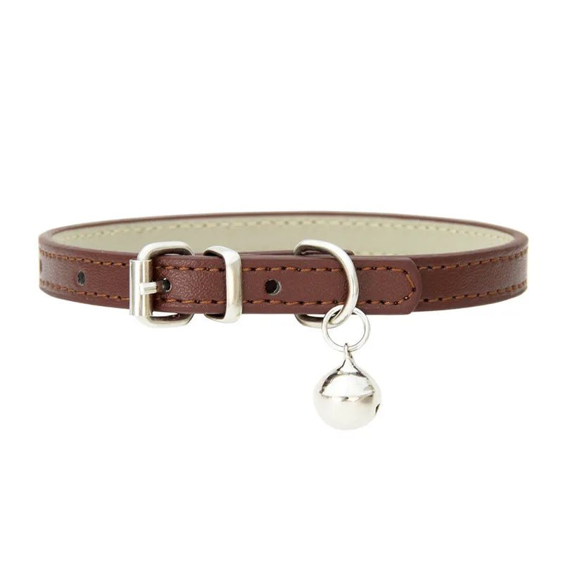 Cute Cat Collar Solid Faux Leather Adjustable Pet Collars with Bells Cats Products for Pets Dog Accessories