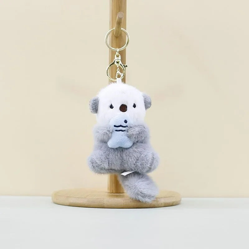 New Cartoon Sea Otter Plush Keychain Small Pendant Fish Seal Plush Doll School Bag Pendant