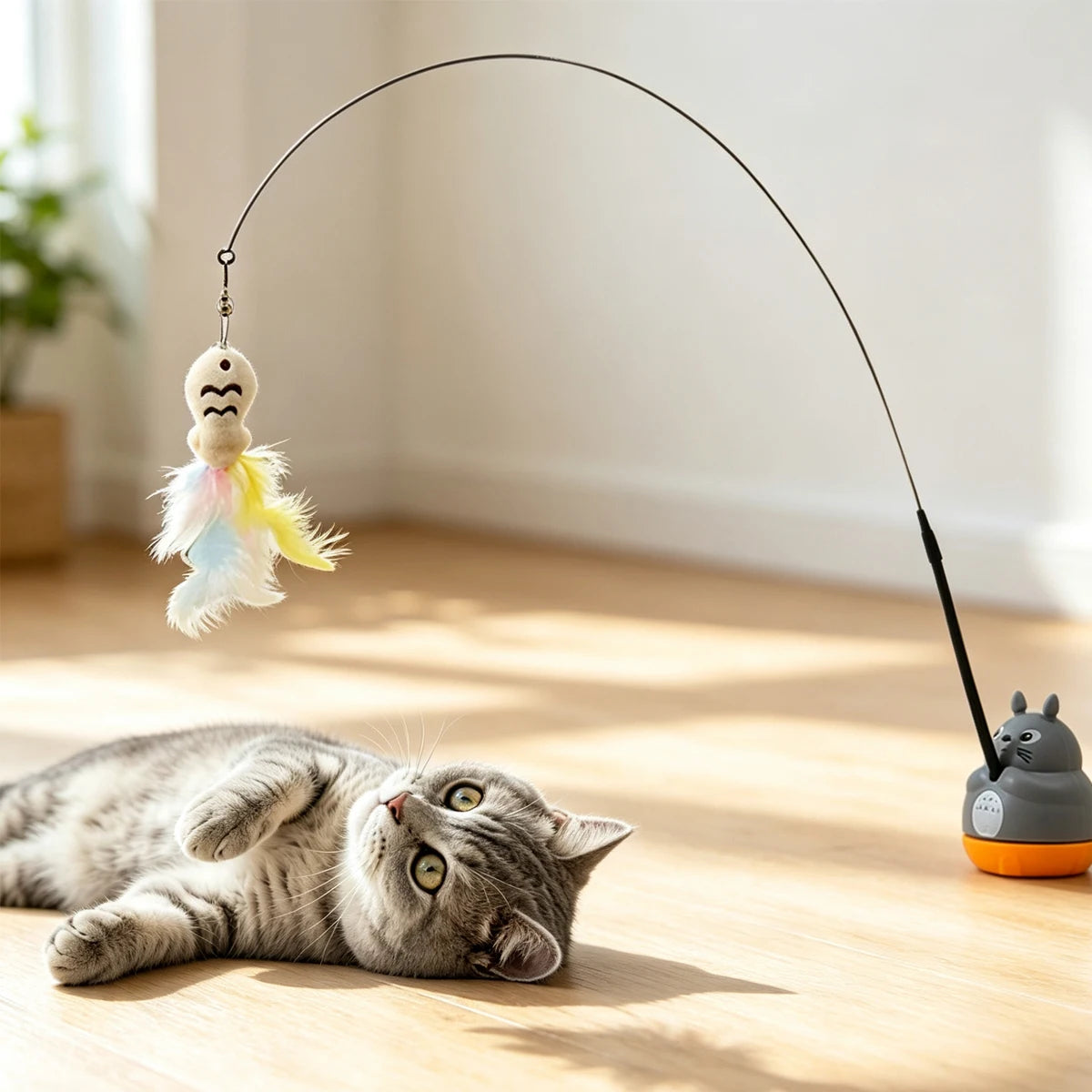 Fun Feather Long Pole Rotating Cat Wand Self-pleasure Relief Toy Soft Interactive Cats Kitten Toys Pets Accessories Pet Products