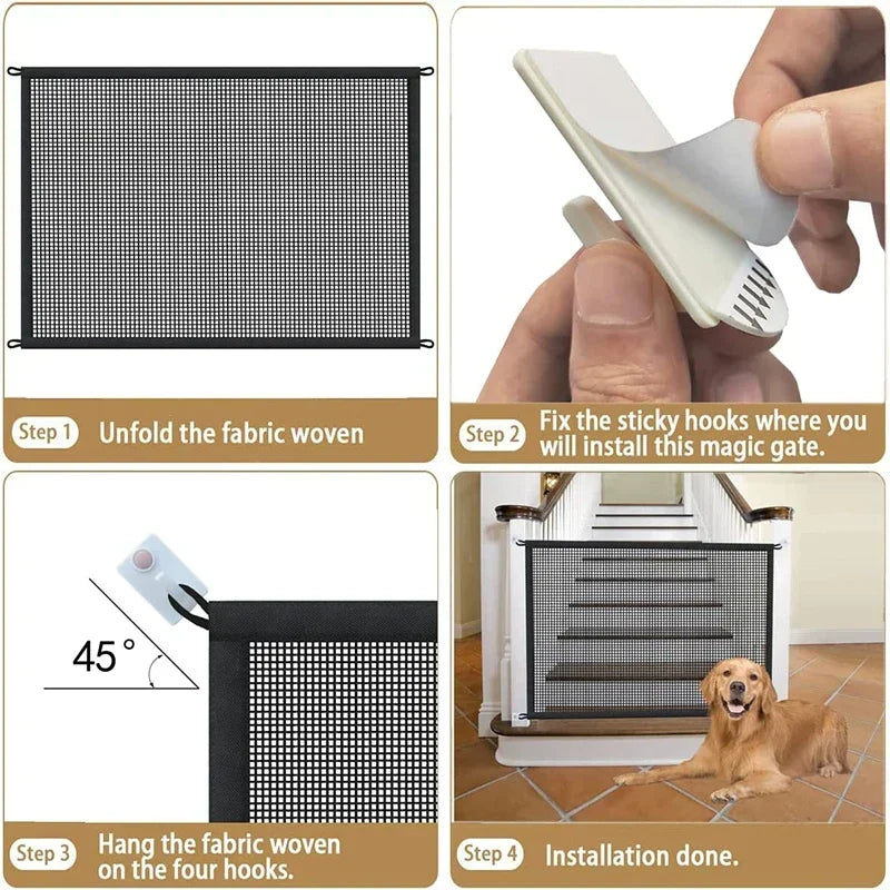 Pet Dog Fence Equipped with 4 Hooks Pet Isolation Net New Folding Breathable Mesh Fence No Drilling Protection Barrier Dog Safet