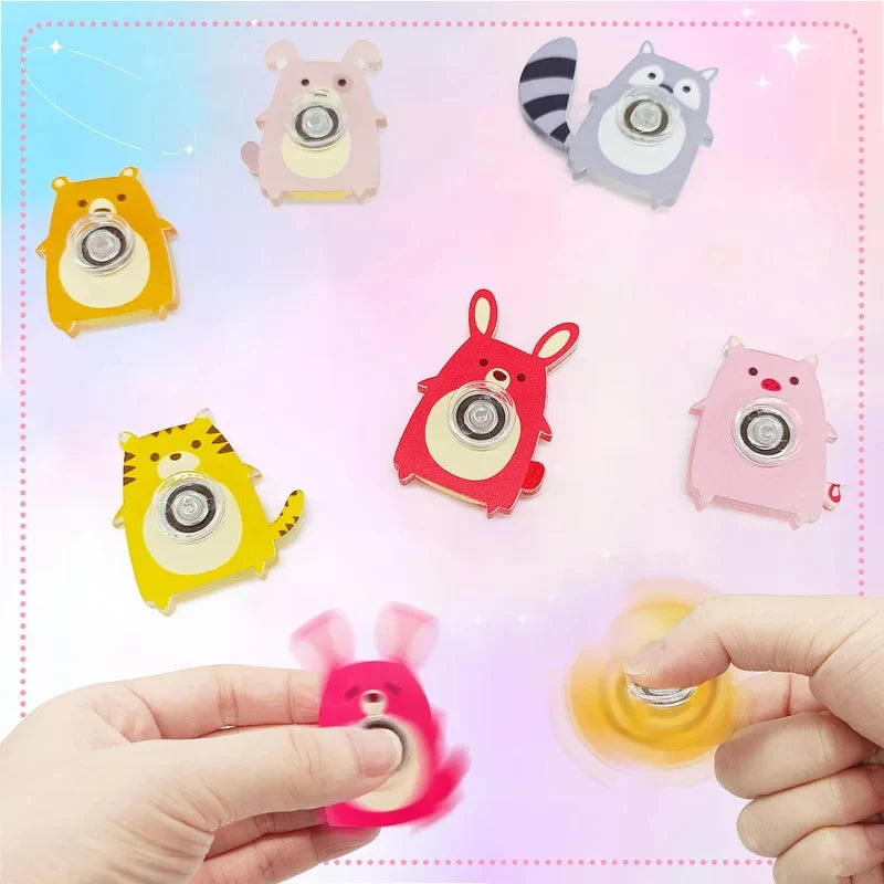6PCS Acrylic Animal Fingertip Gyro Fidget Spinner Cat Dog Fox Stress Relief Toys Kids Party Favors Anxiety Relief Gift