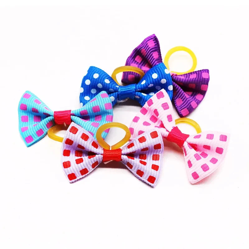 Small Dogs Cats Hair Bows 30 PCS With Rubber Band Handmade Movable Puppy Bows for Yorkie Shih Tzu Grooming Daily Party Pet