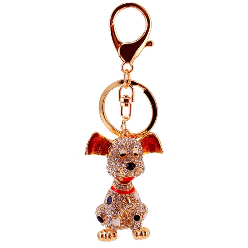 Hot Sale Exquisite Dalmatian Dog Rhinestone HandBag Pendant Simple Keychains For Car Crystal Keychains Women Gift