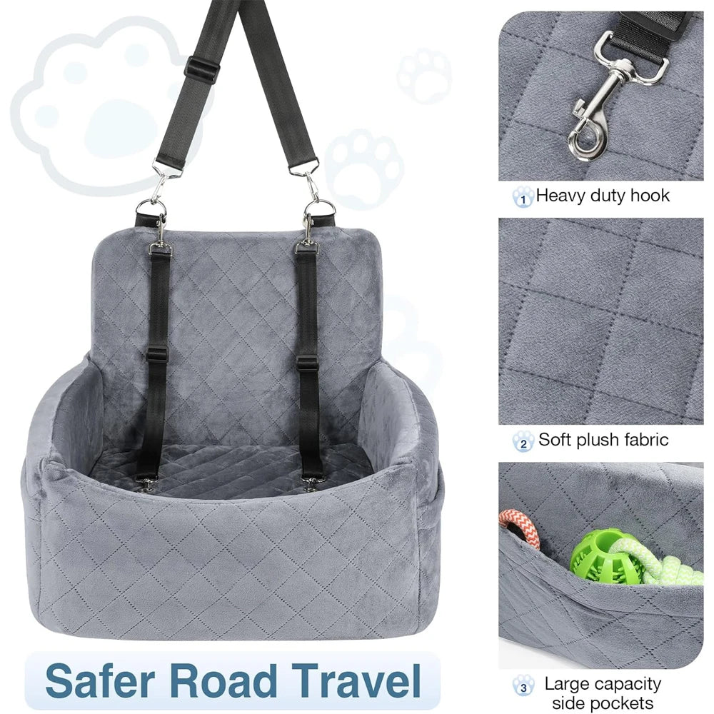 1PC Warm Portable Dog Car Seat for Pet Small Medium Dogs with Washable Cushion Bed Safety Belt Storage Pocket for Outdoor Travel