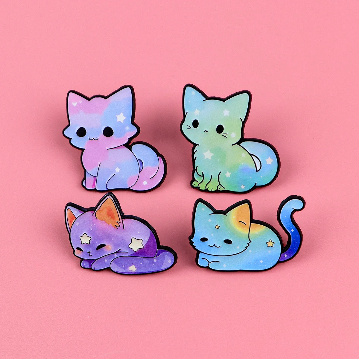 Cute Rainbow Galaxy Cat Enamel Pins Kawaii Cartoon Brooches Animal Lapel Badges Jewelry Gifts for Cat Lovers & Pride Accessories