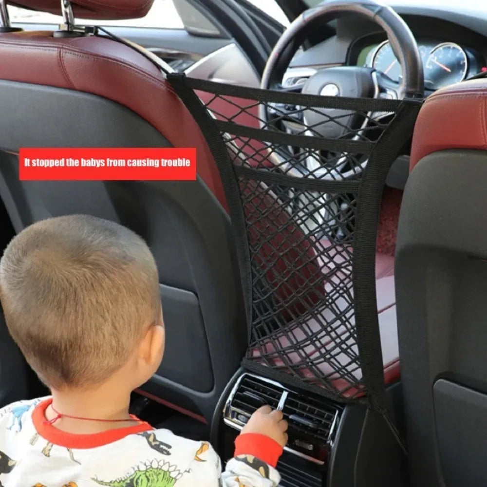 Car Storage Net Bag Between Seats Car Divider Child Safety Net Pet Barrier Elastic Expandable Mesh Bag Car Interior Accessorie