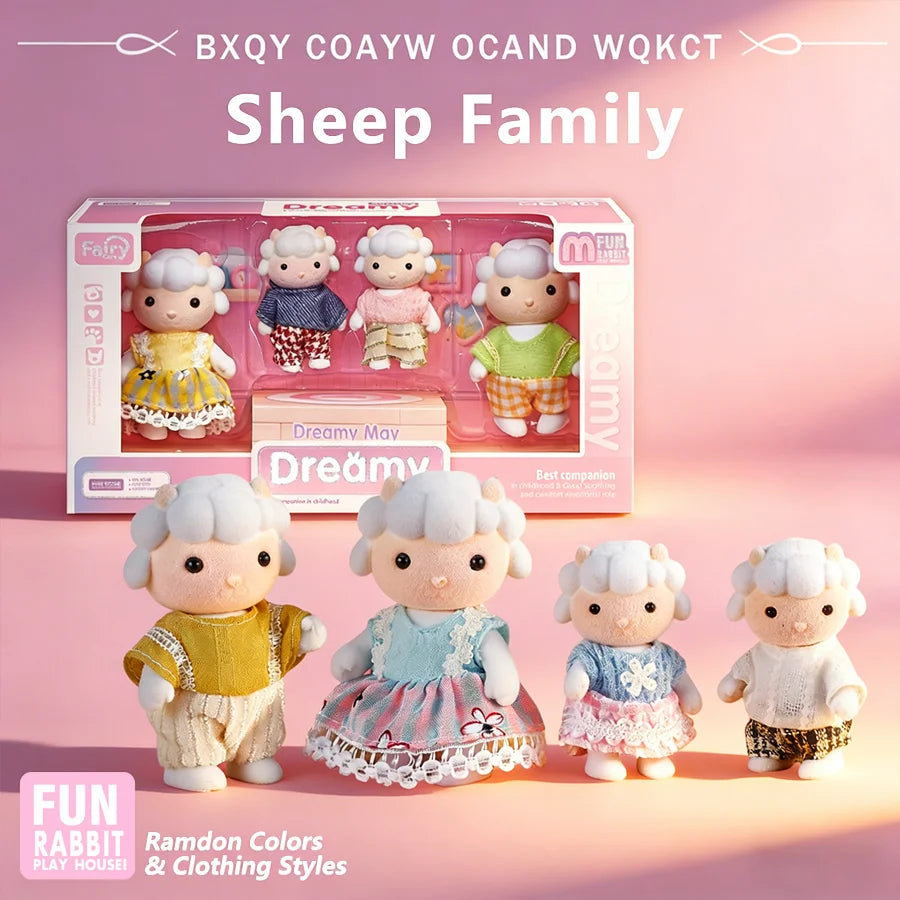 Dollhouse Forest Family Doll Rabbit Dog Minitature Doll Furniture Set With Box Pretend Play Simulation Doll House Role-Play Toys