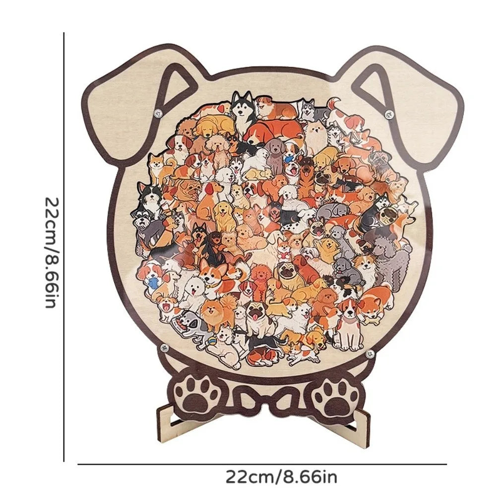 Cartoon Wooden Puzzle Toy Animal Dog Cat Bear Theme Fun Educational Toys Stress Relief Jigsaw Puzzle Puppy