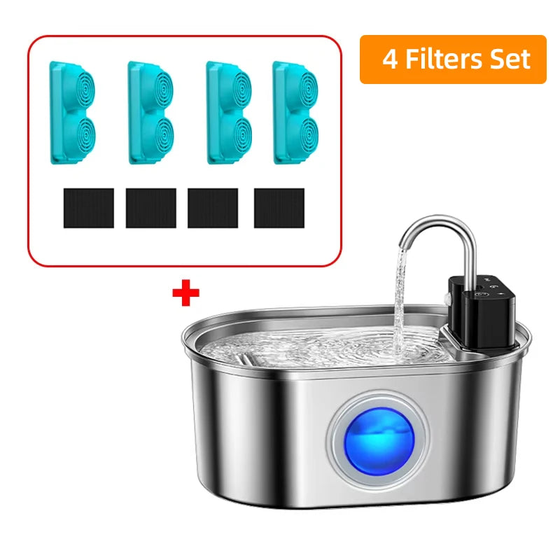 ROJECO 3.2L Stainless Steel Cat Water Fountain Wireless Sensor Smart Automatic Dog Water Dispenser Drinking Fountain 4000mAh