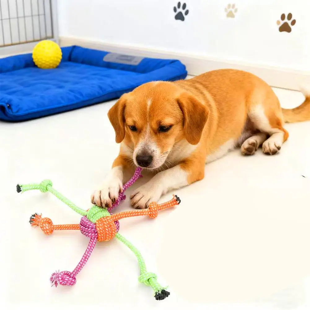 Durable Bite-Resistant Interactive Knot Toy for Dogs- Chewable Rope with Green&Orange Fringes,Playful Design, Dog Toys