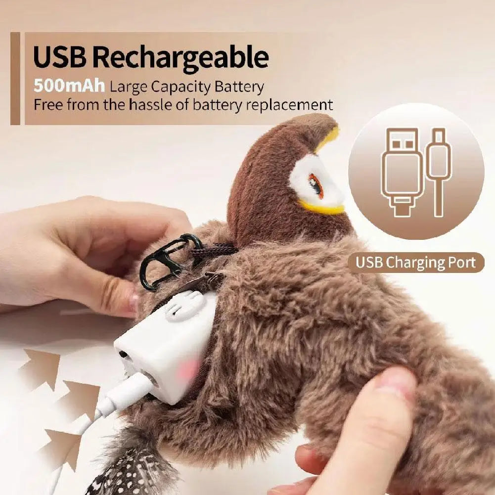 Interactive Cat Toys Rechargeable Flying Bird Wings Cat Toy Stimulating Play Touch Activated Plush Pet Cat Toy