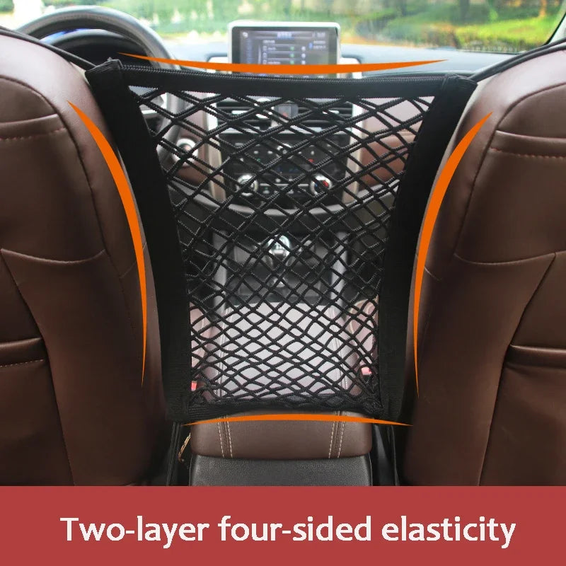 Car Storage Net Bag Between Seats Car Divider Pet Barrier Stretchable Elastic Mesh Bag Organizer Auto Accessories