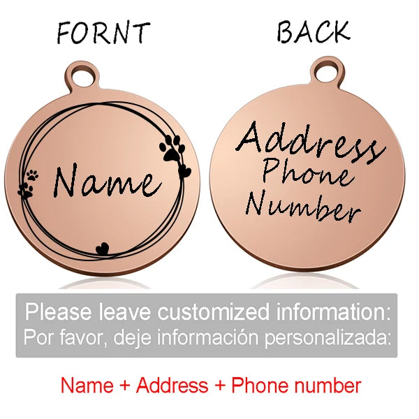 Custom Personalized Cat Dog ID Circle Tag Collar Pendant Engraved Pet Necklace Chain Charm Supplies For Tag Name Products
