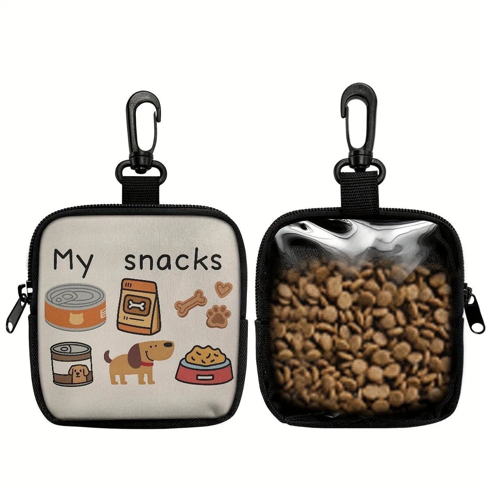 Portable Dog Snack Bag with Transparent Window and Zipper Clip-on Training Snack Bag for Walking Outdoors and Daily Rewards