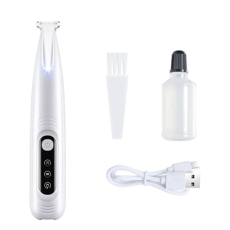 Pet Dog Electric Groomer Trimmer with LED Light Waterproof Pet Foot Hair Trimmer Low Noise Cat Dog Face Foot Ear Hip Paw Shaver