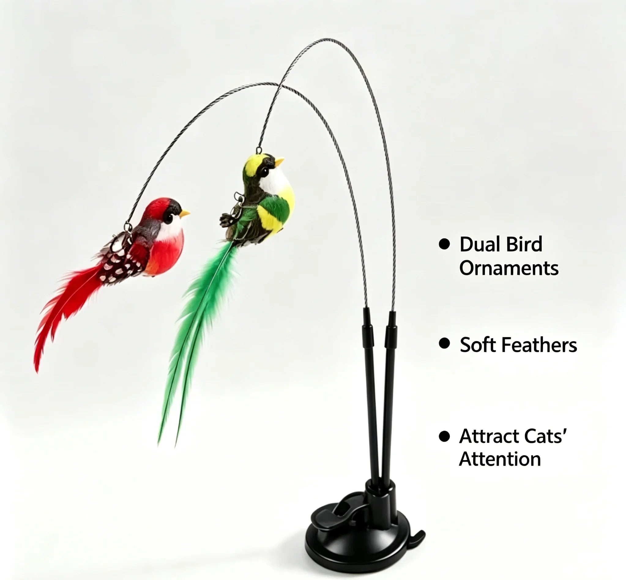 Interactive Cat Teaser Wand Double Rod Suction Cup Simulated Bird Feather Toy Self Play Kitten Entertainment Supplies
