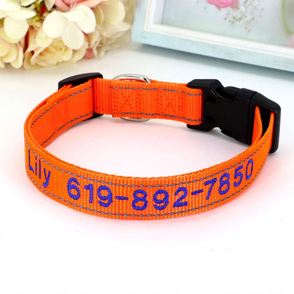 Reflective Nylon Dog Collar Personalized Embroidered ID Name Accessories Dog Collar Engraved Pet Puppy Nameplate Collars Perro