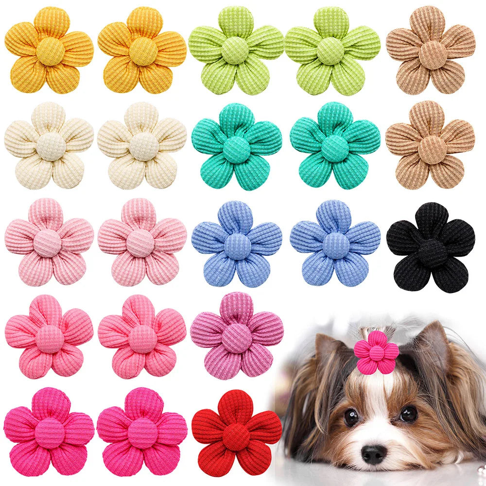 20PCS Pet Bows Flowers Shape Hair Accessories Handmade Dog Bows With Rubber Bands Bowknot For Dogs Pet Grooming Products