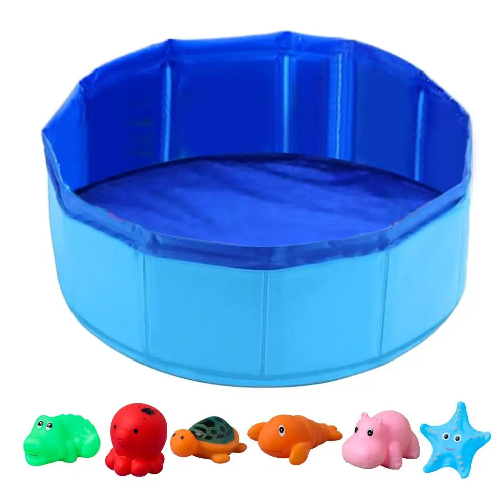 Foldable Dog Bath Swimming Pool Cat Pool Toy With Fish-Water Endless Self Play Interactive Cat Toys Pet Cleaning Water Basin