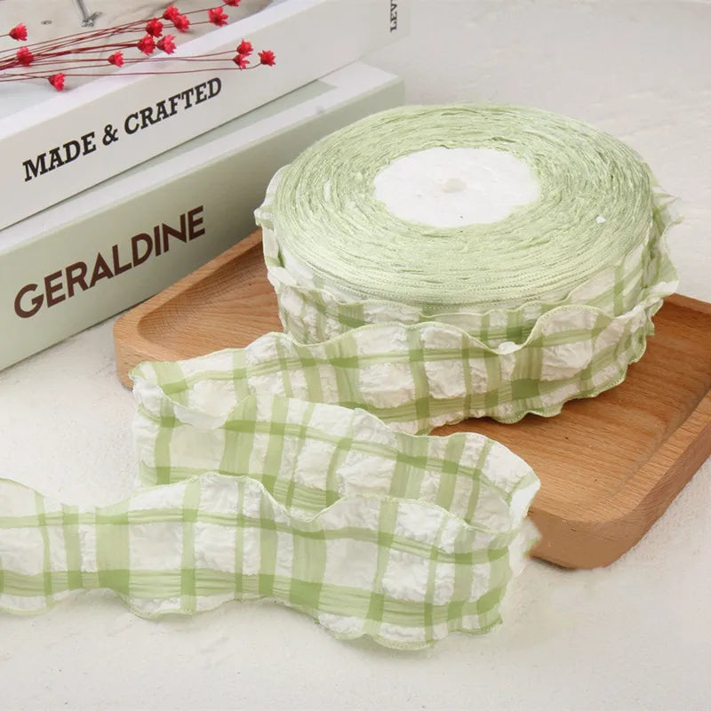 Cotton fabric plaid wavy edge lace barcode DIY headwear gift box clothing frame bow knot production material pet supplies ribbon