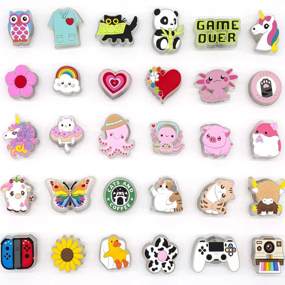 Pink Heart LED Shoe Charms for Girls,Cute Butterfly Cat Pin Accessories for Shoes,Game Handle Flower Clog Buckle Decoration