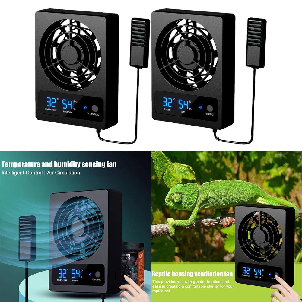 1pc Ventilation Fan For Reptile Enclosure Dehumidifier For Rainforest-Terrarium Home Pet Products Temperature Controlled Fan