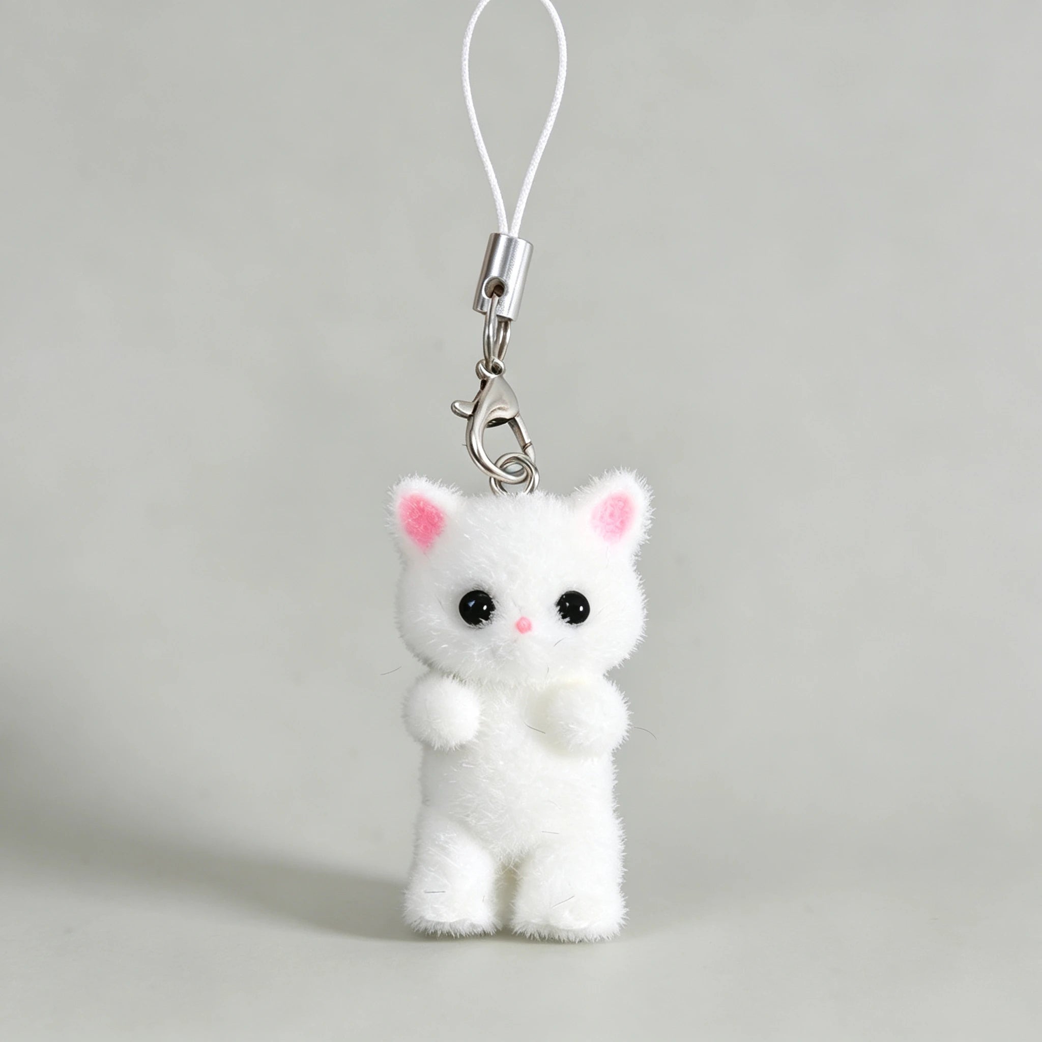 Cute Angel Wing Flocking Cat Charm Keychain for Women Cute Mini Kitten Bag Pendant Sweet Girl Phone Lanyard Keychain Accessories
