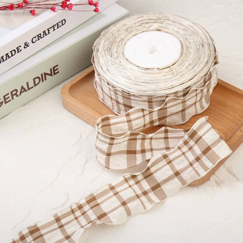 Cotton fabric plaid wavy edge lace barcode DIY headwear gift box clothing frame bow knot production material pet supplies ribbon