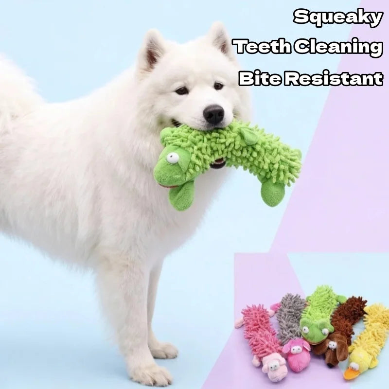 Squeaky Plush Dog Chew Toys Cute Animal Shape Soft Mop Texture Teeth Cleaning Interactive Pet Toy For Puppy Small Medium Dogs