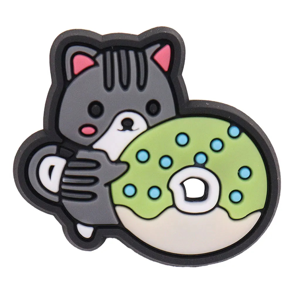 1-17PCS PVC Kawaii Animal Cat Mom Sandal Shoe Decoration Buckle Charms Fit Wristbands Hole Slipper Accessories Kid Xmas Gift