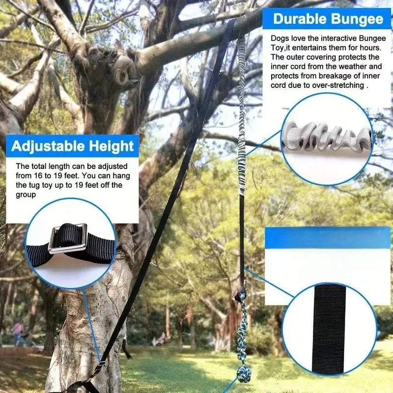 Outdoor Bungee Tug Toy, Dog Toy Hanging from Tree for Small to Large Dogs, Interactive Exercise Play Cord & Tether with Chew Rop