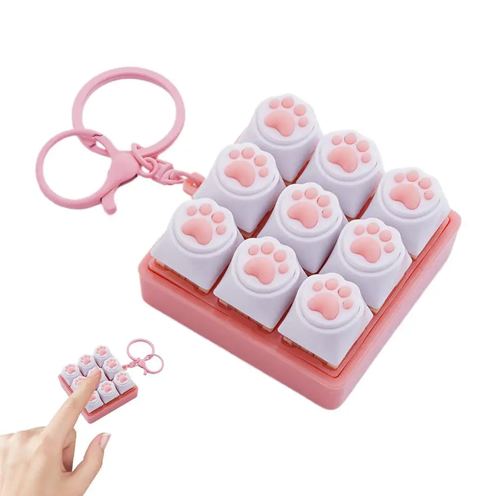 9 Keys Keyboard Key Toy Cat Paws Finger Button Stress Relief Toys Mechanical Keyboard Keycaps Keychain Office Decompression Calm