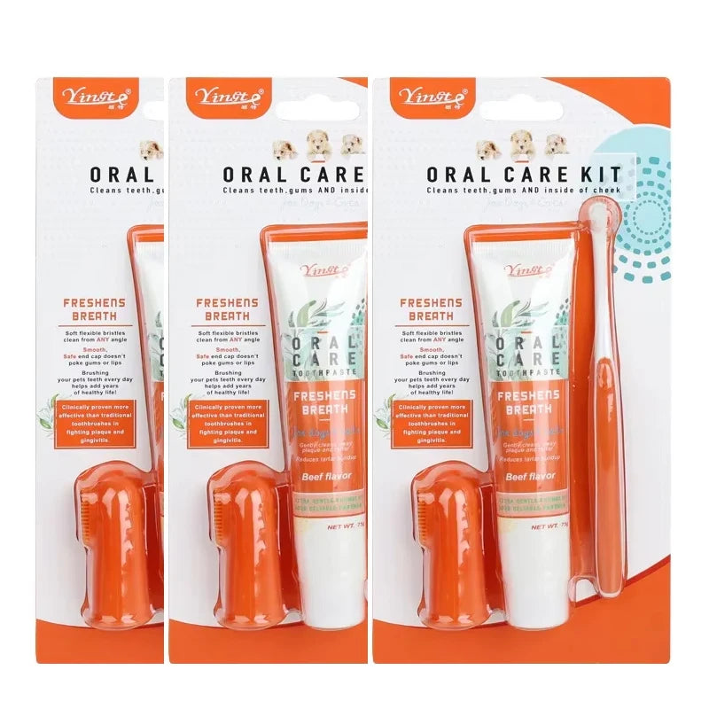 Universal Toothpaste Toothbrush Set Dog Gum Care Products Kit Pet Cleaning Tools Kit Reduces Plaque & Tartar Buildup for Pet