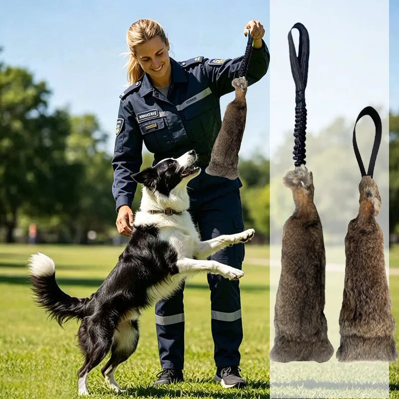 JUSTINLAU Rabbit Fur Squeaky Dog Training Toy Bite Tug Stick for Outdoor Interactive Play Sound Plush Toy for Medium& Large Dogs