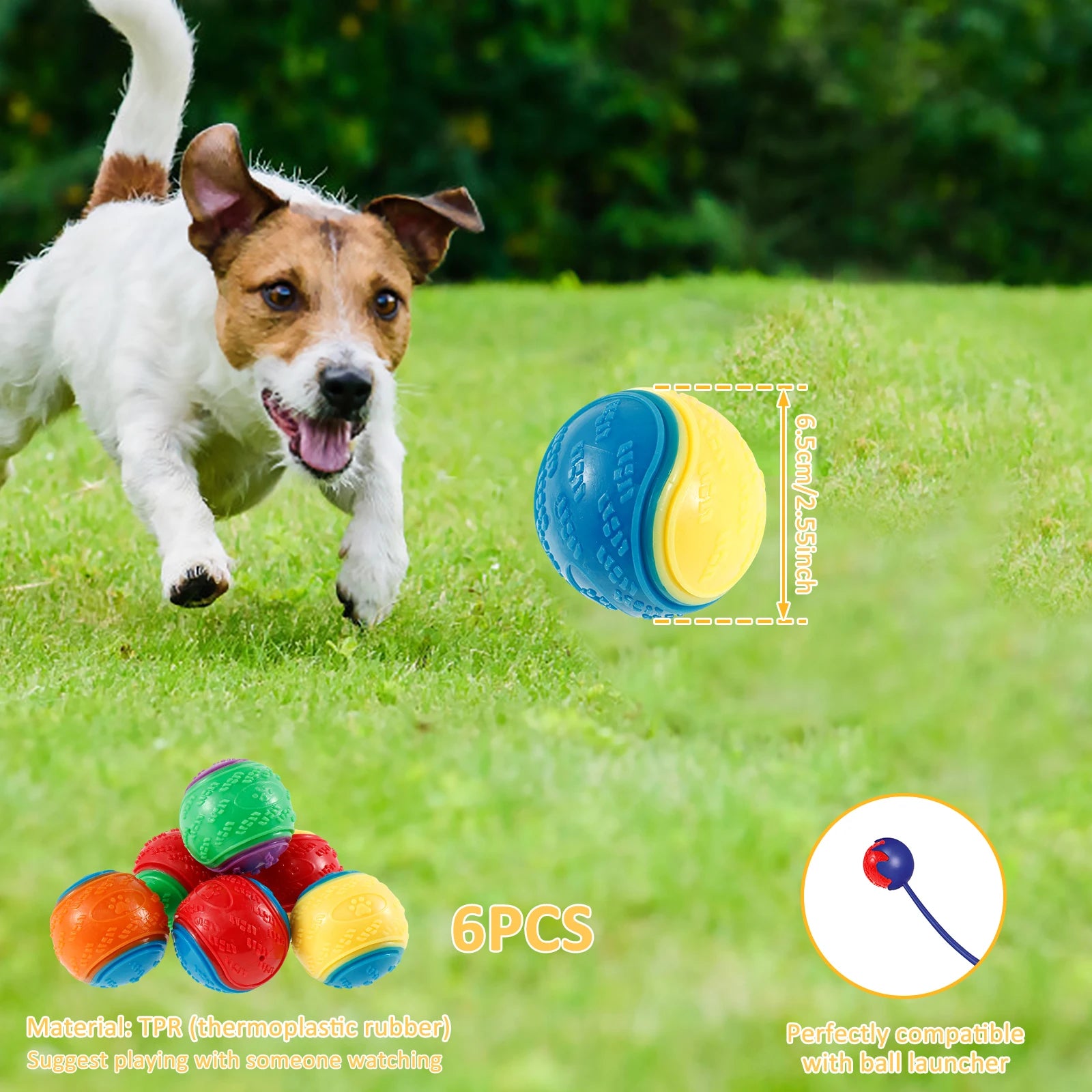 6Pcs Dog Squeaky Balls Toys Interactive Soft TPR Dogs Chew Toy for Pet Teeth Cleaning Bite Resistance Pet dogs accessories