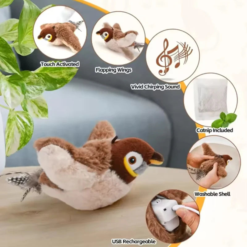 New Simulated Bird Cat Toy Interactive Toys Dog Rechargeable Chirping Flapping Bird(no Flying) Touch Activated Plush Toy Pet