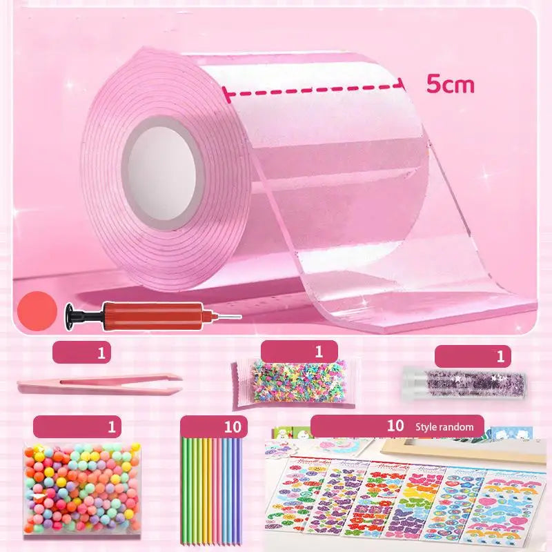 PET Nano Glue Knead Music Double Sided Tape Blow Bubbles Full Set Of Nano Tape Bubble Blowing Decompression Toy Stickers