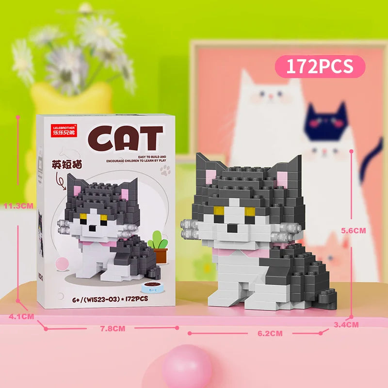 Cute Pastoral Teddy Dog Pet Building Blocks Micro-Granular Ornament Children's Toy Gifts New Product Cat And Dog Themed