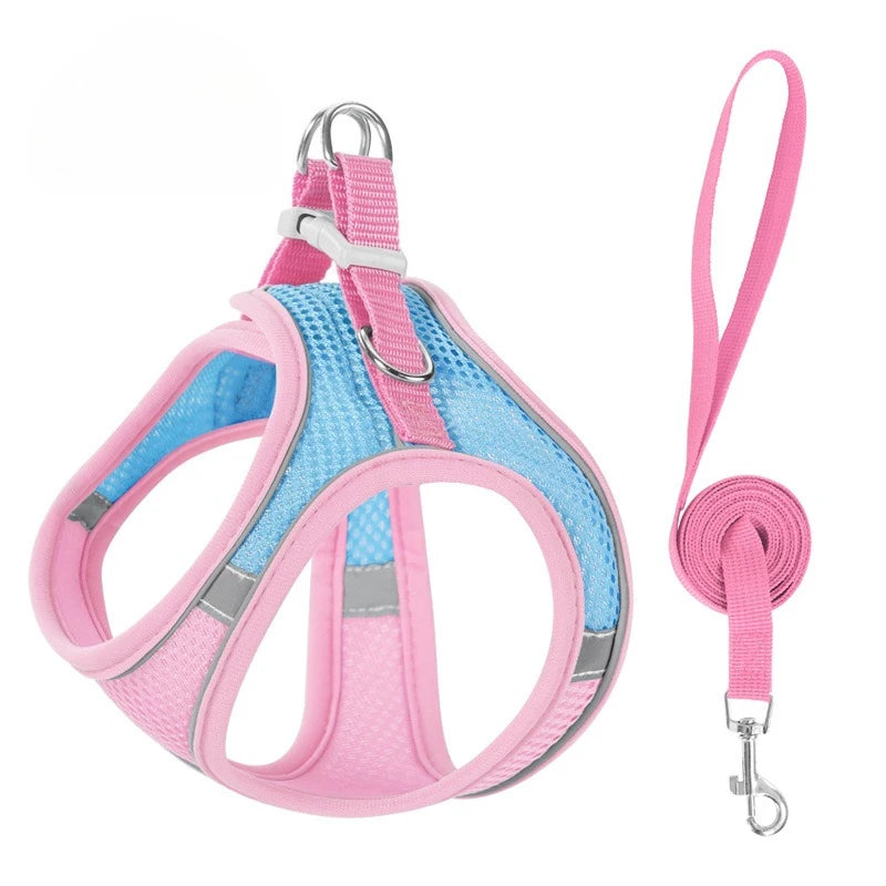 Cat Harness Vest Chest Rope Set with 1.5m Rope Reflective Breathable Adjustable Pet Harness for Small Medium Dog Outdoor Walking