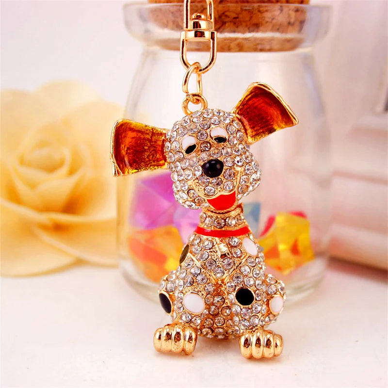 Hot Sale Exquisite Dalmatian Dog Rhinestone HandBag Pendant Simple Keychains For Car Crystal Keychains Women Gift