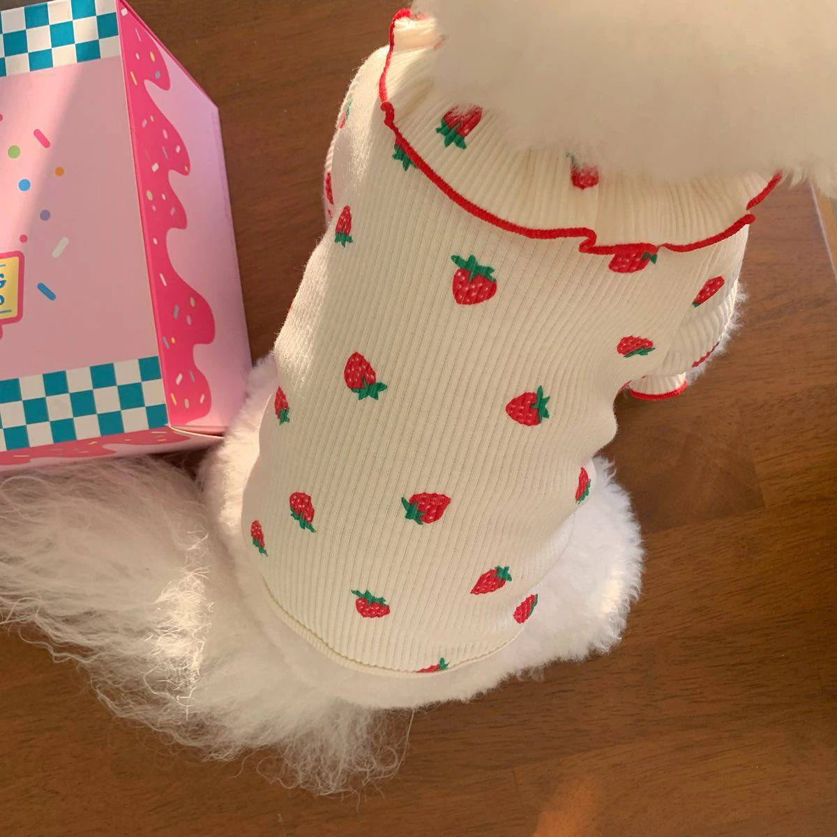 Strawberry Small Dog Clothes Summer Breathable Clothing for Cat Cute Dog Clothing for Small Dog Vest Ruffled Collar Pet Clothes