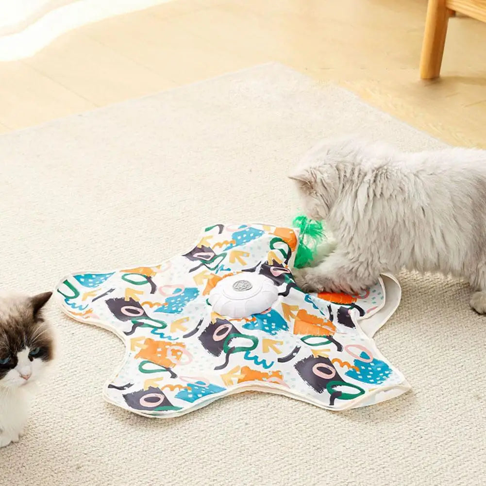 Cat Toys Interactive Hide and Seek Cat Toy with Mouse Squeaky Motion Activated Moving Concealed Feathers Kitten Teaser Toy