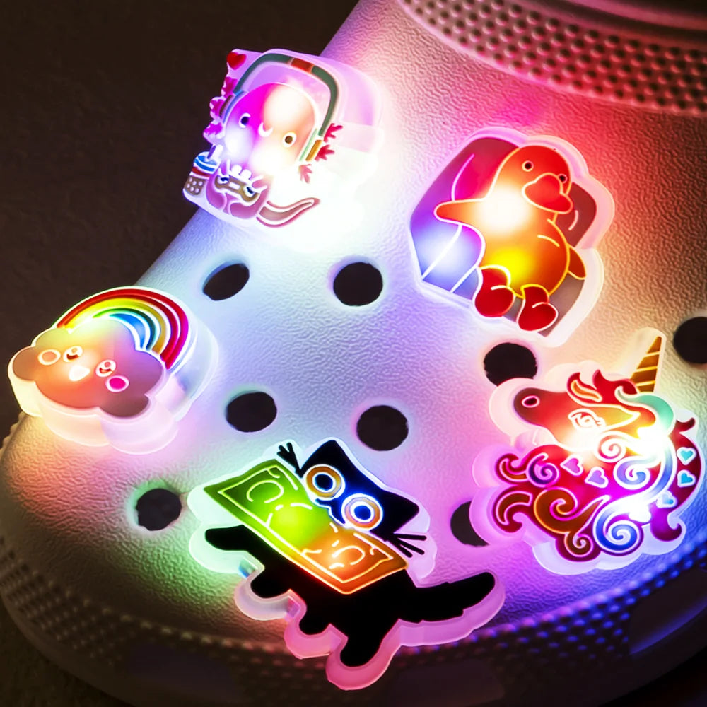 Pink Heart LED Shoe Charms for Girls,Cute Butterfly Cat Pin Accessories for Shoes,Game Handle Flower Clog Buckle Decoration