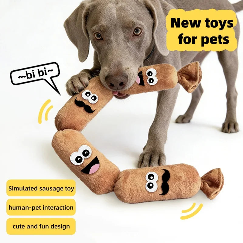 Sausage Shape Plush Dog Squeaky Toy Cute Emoji BB Squeaker Pet Chew Toy For Puppy Dogs Boredom Relief Interactive Teething Play