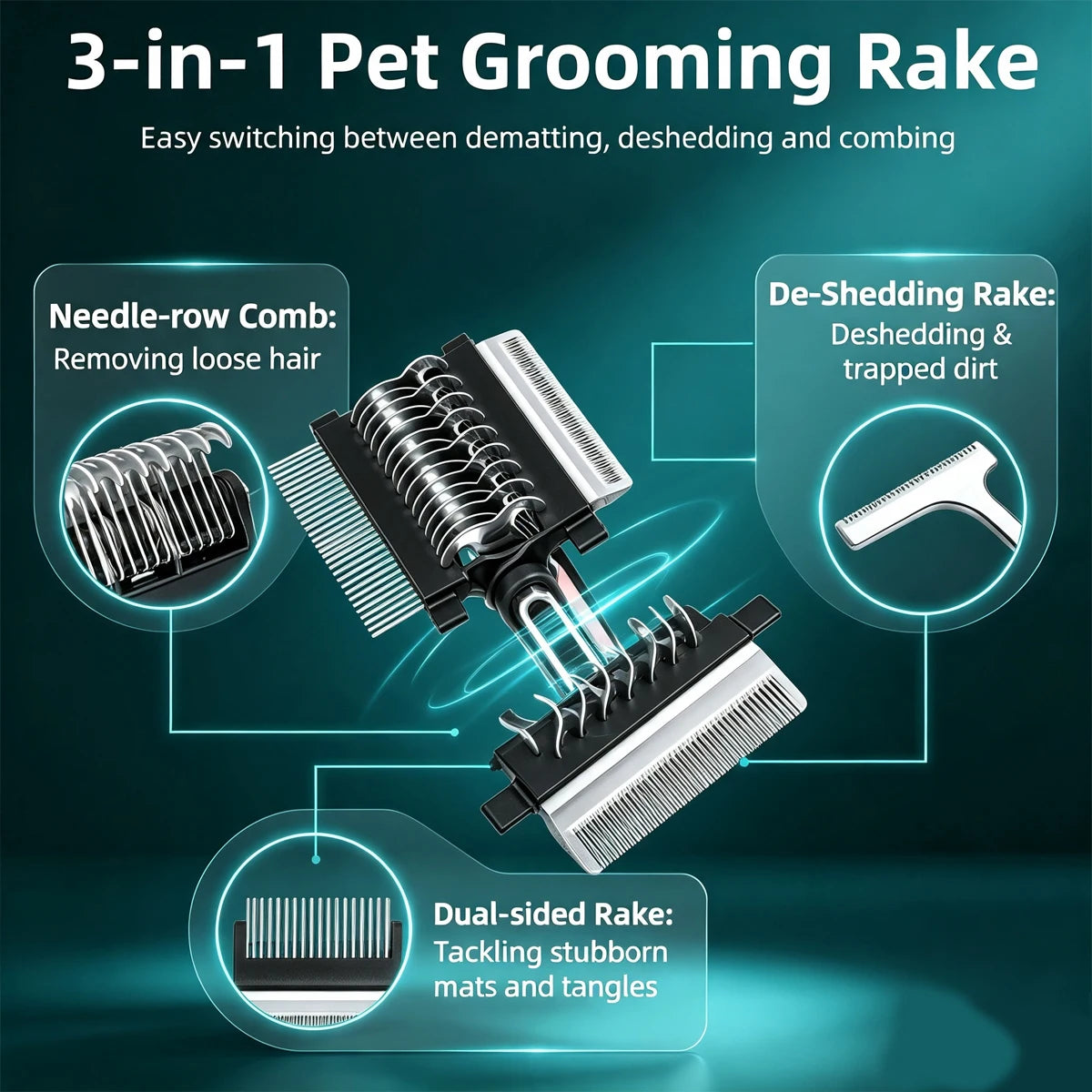 3-in-1 Pet Grooming Brush Hairy Dog Combing the Hair Remover Removal Comb Long-haired Short Supplies Canine Hairdressing Brushes